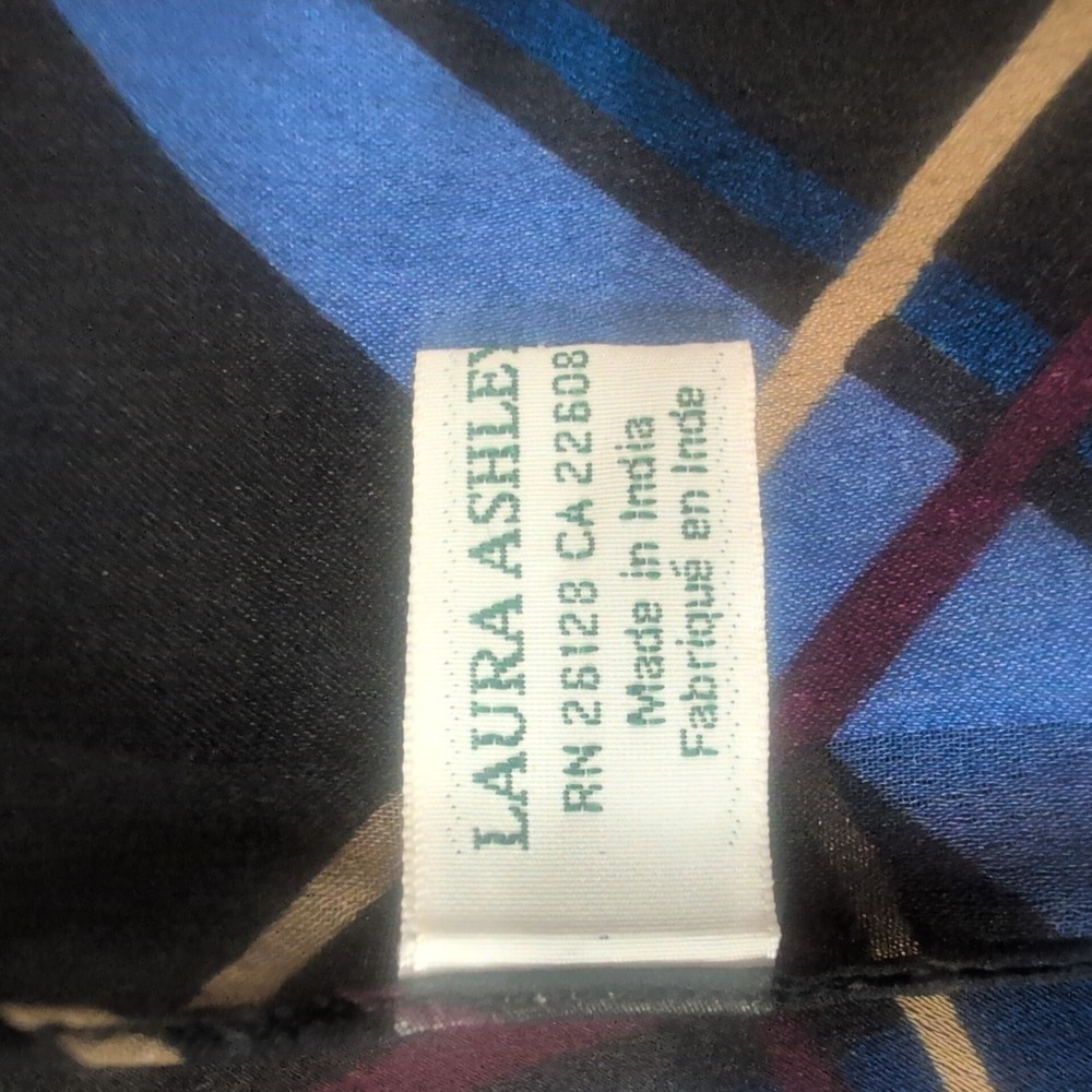 Laura Ashley Plaid Scarf Blue Black Tan Sheer Polyester Neckwear - Picture 6 of 6